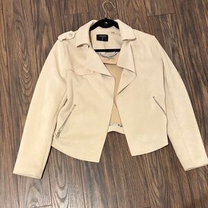 Tahari Cream Faux-Suede Moto Jacket